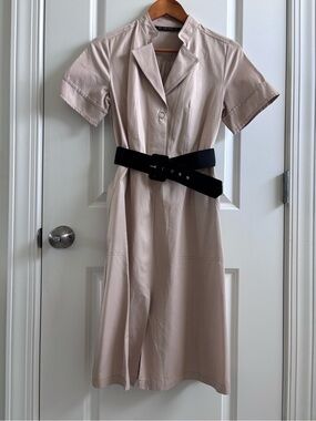 Zara Belted Khaki Midi Dress